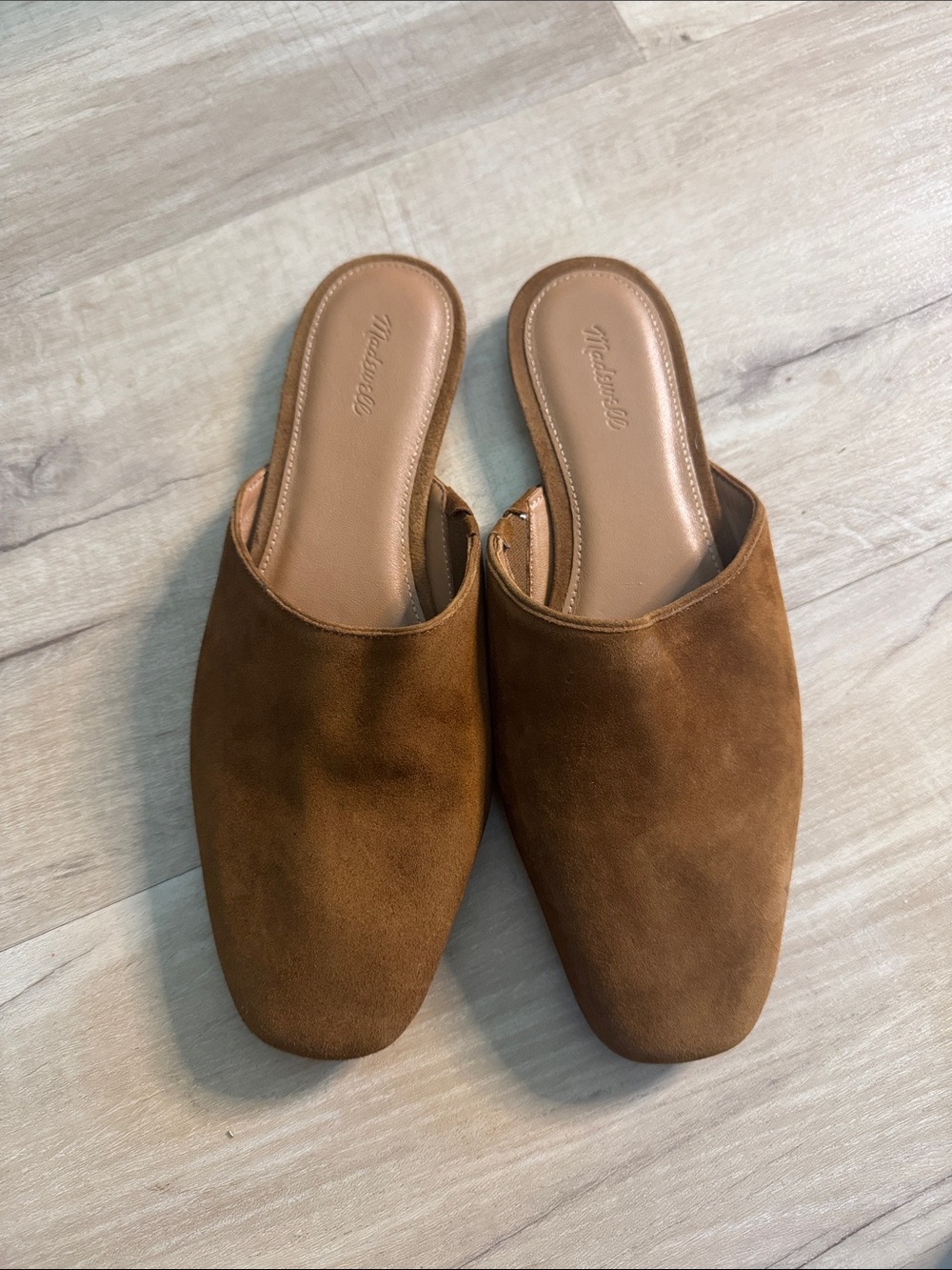 Madewell Tan Suede Square-Toe Slip Mules